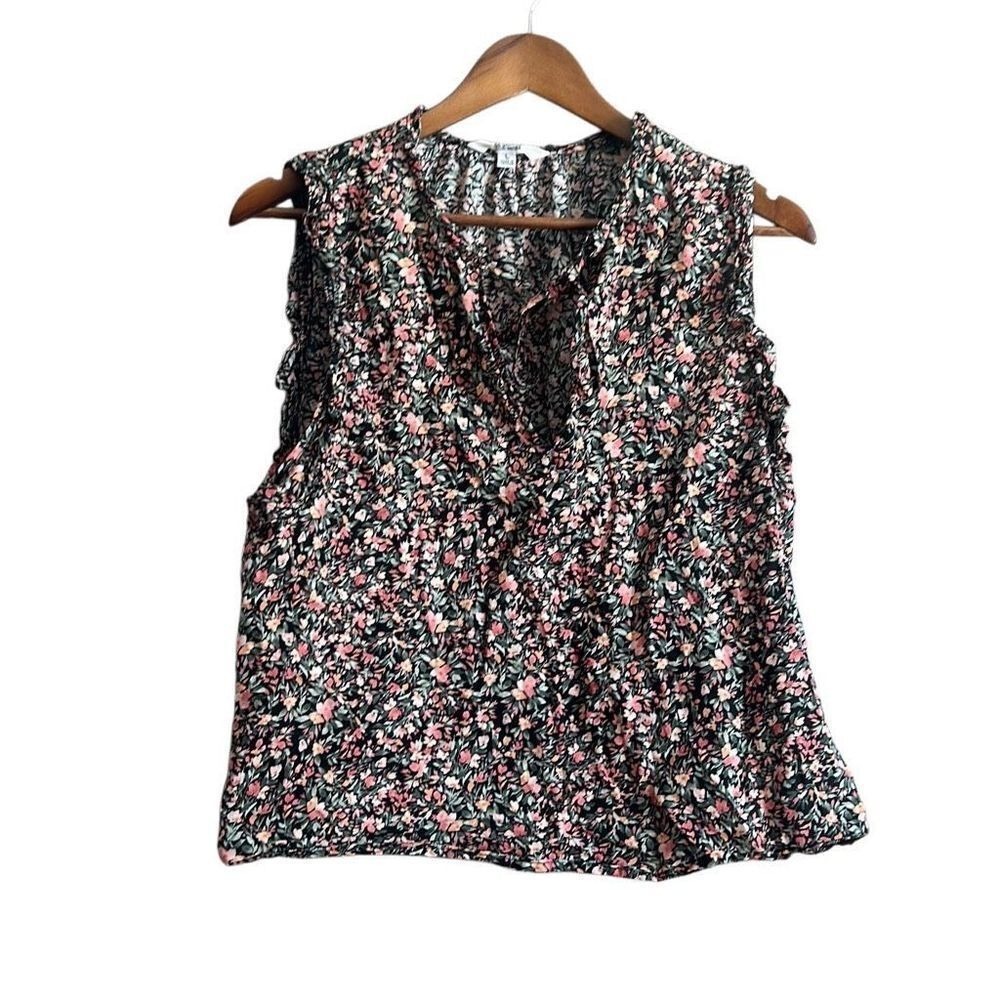 BB Dakota Steve Madden Floral Sleeveless‎ Ruffle Neck Tie Front Blouse Womens L